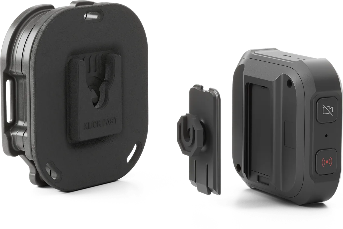 Klick Fast Magnet Plus mount and adapter beside the Antare Body-worn Camera Pro.